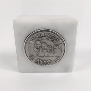 Mount Rushmore Italian Marble Pewter Paperweight VTG Souvenir South Dakota
